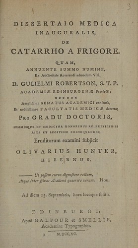 Dissertaio [sic] medica inauguralis, de catarrho a frigore ...