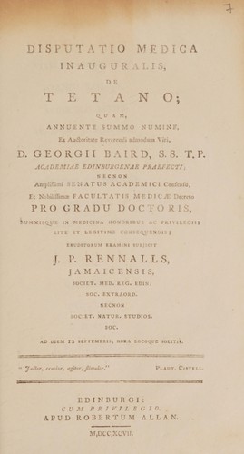 Disputatio medica inauguralis, de tetano