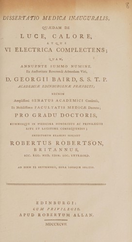 Dissertatio medica inauguralis, quaedam de luce, calore atque vi electrica complectens ...