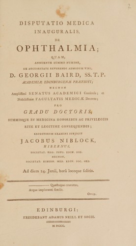 Disputatio medica inauguralis, de ophthalmia ...