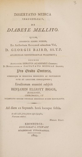 Dissertatio medica inauguralism, de diabete mellito ...