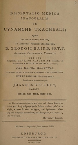 Dissertatio medica inauguralis de cynanche tracheali ...