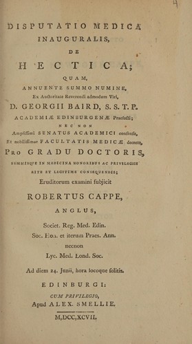 Disputatio medica inauguralis, de hectica ...