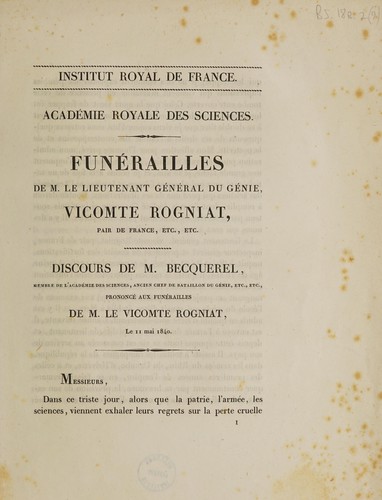 Funéralles de M. le lieutenant général du génie, vicomte Rogniat ...