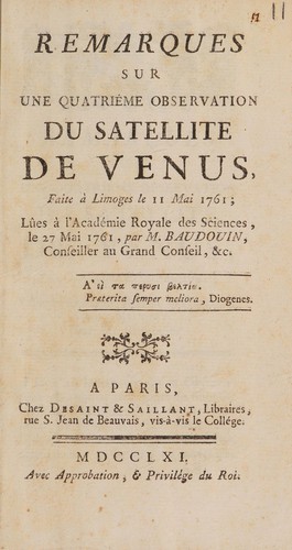 Remarques sur une quatriéme observation du satellite de Venus