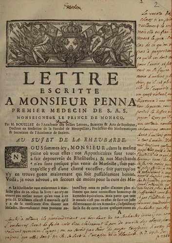 Lettre escritte a Monsieur Penna ...