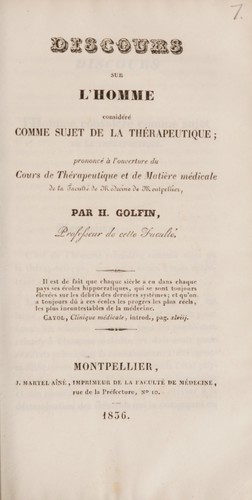 Discours sur l'homme considéré comme sujet de la thérapeutique