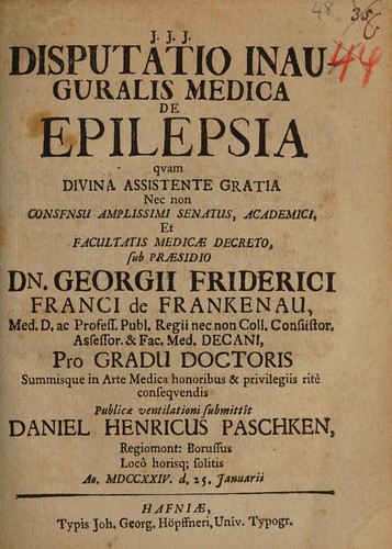 Disputatio inauguralis medica de epilepsia ...
