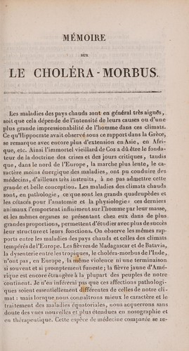 Mémoire sur le choléra-morbus de l'Inde