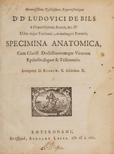 Generosissimi, nobilissimi, expertissimique Di. Di. Ludovici de Bils à Copensdamme, Bonem, &c. Di. Urbis atque territorii Arbenburgici praetoris Specimina anatomica