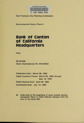 Bank of Canton of California headquarters, [final] environmental impact report