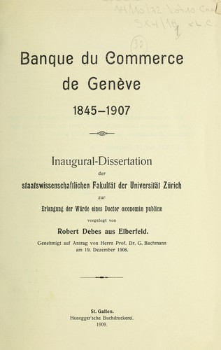 Banque du commerce de Genève 1845-1907