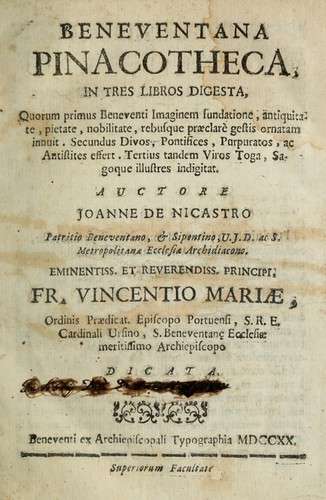 Beneventana pinacotheca in tres libros digesta