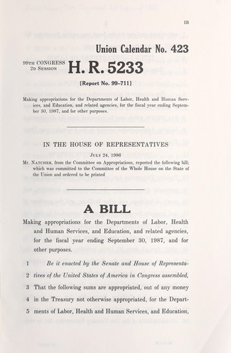 A bill making appropriations for the Departments of Labor, Health and Human Services, and Education, and related agencies, for the fiscal year ending September 30, 1987, and for other purposes