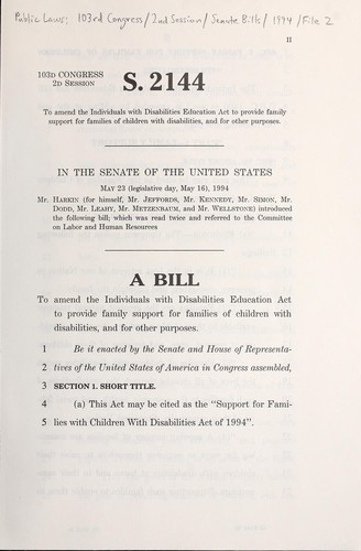 A bill to amend the Individuals with Disabilities Education Act to provide family support for families of children with disabilities, and for other purposes
