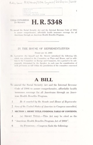 A bill to amend the Social Security Act and the Internal Revenue Code of 1986 to assure comprehensive, affordable health insurance coverage for all Americans through an American Health Benefits Program