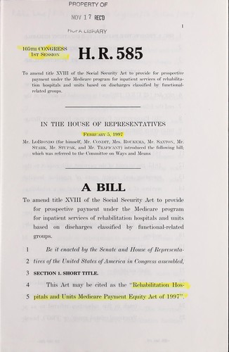 A bill to amend title XVIII of the Social Security Act to provide for prospective payment under the Medicare program for inpatient services of rehabilitation hospitals and units based on discharges classified by functional-related groups