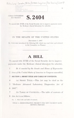 A bill to amend title XVIII of the Social Security Act to improve payments under the Medicare clinical laboratory fee schedule