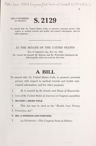 A bill to amend title 18, United States Code, to preserve personal privacy with respect to medical records and health care-related information, and for other purposes