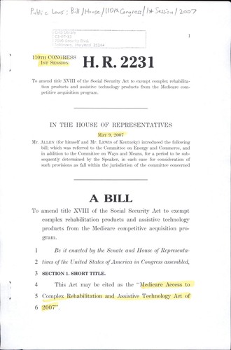 A bill to amend title XVIII of the Social Security Act to exempt complex rehabilitation products and assistive technology products from the Medicare competitive acquisition program