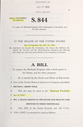 A bill to replace the Medicaid program with a block grant to the States, and for other purposes