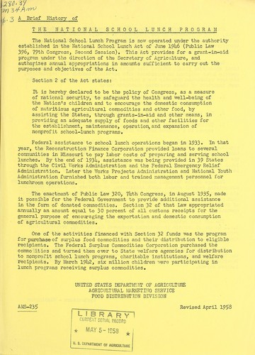 A Brief history of the National School Lunch Program