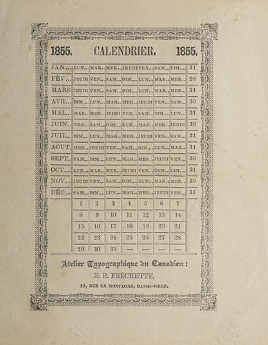 Calendrier 1855