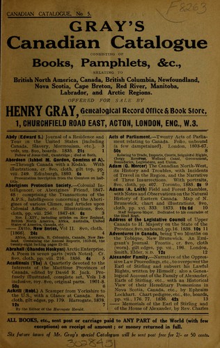 Canadian catalogue no. 5 ... books, pamphlets, etc., relating chiefly to British North America, Canada