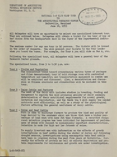 National 4-H Club Camp tour to the Agricultural Research Center, Beltsville, Maryland, June 16, 1955