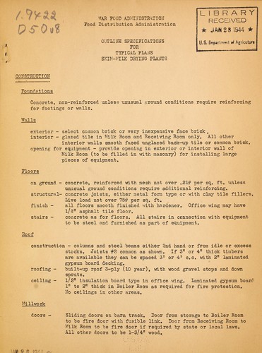 Outline specifications for typical plans skim-milk drying plants