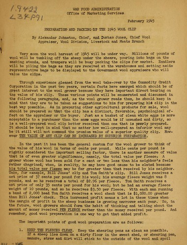 Preparation and packing of the 1945 wool clip