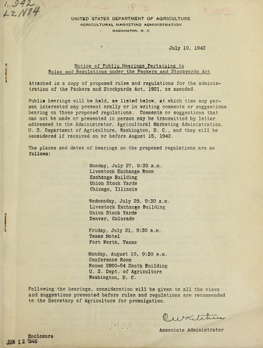 Notice of public hearings pertaining to rules and regulations under the Packers and Stockyards Act