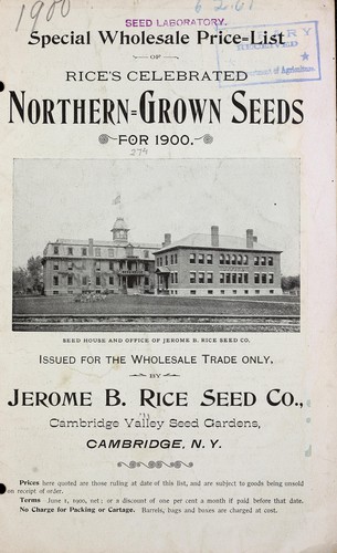 Special wholesale price-list of Rice's celebrated northern-grown seeds for 1900