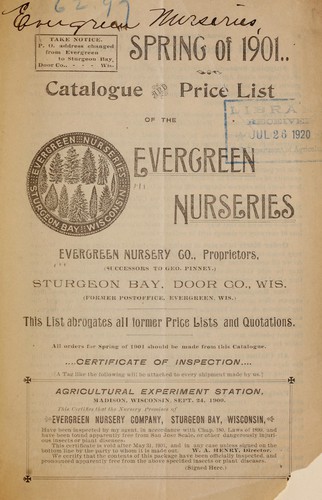 Catalogue and price list of the Evergreen Nurseries