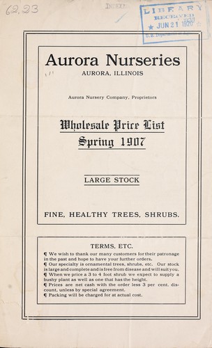 Wholesale price list spring 1907