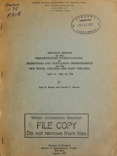 Advance report on the sedimentation investigations of reservoirs and navigation improvements on the New River, Virginia and West Virginia, April 14-May 22, 1936