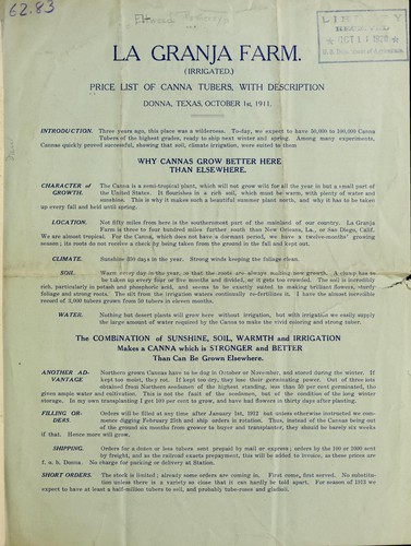Price list of canna tubers, with description