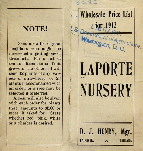 Wholesale price list for 1912