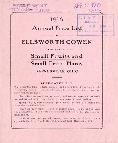 1916 annual price list of Ellsworth Cowen