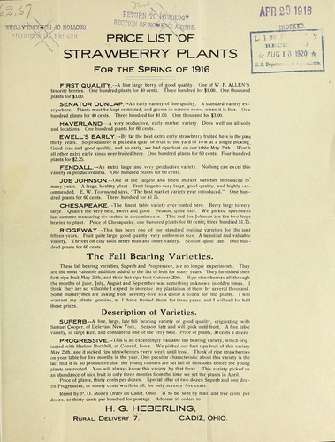 Price list of strawberry plants for the spring 1916
