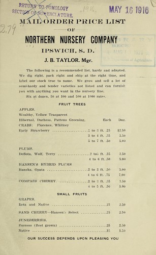 Mail order price list of Northern Nursery Company