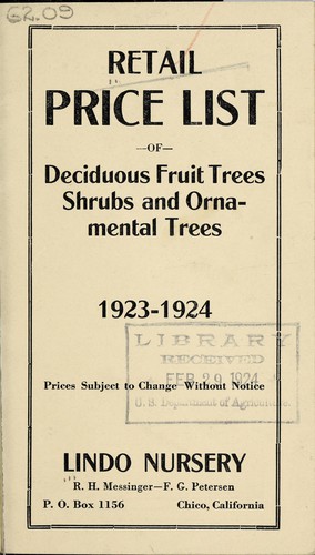 Retail price list of deciduous fruit trees, shrubs and ornamental trees