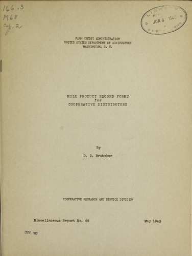 Milk product record forms for cooperative distributors