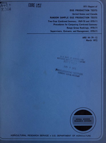 1971 report of egg production tests, United States and Canada