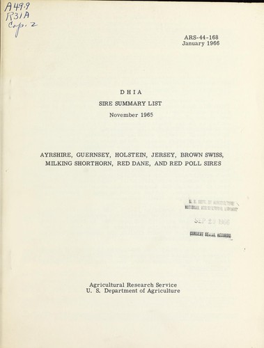 DHIA sire summary list, November 1965