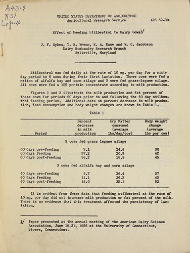 Effect of feeding stilbestrol to dairy cows