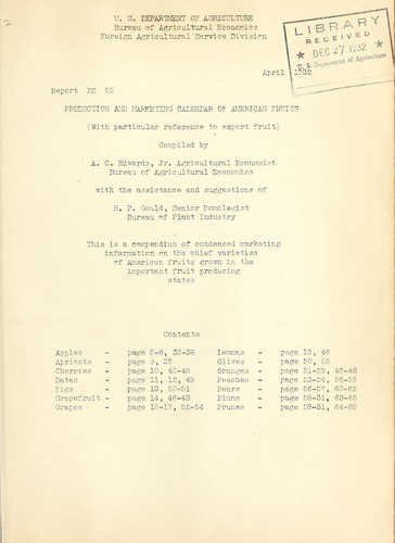 Production and marketing calendar of American fruits (with particular reference to export fruit)