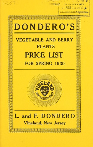 Dondero's vegetable and berry plant price list for spring 1930