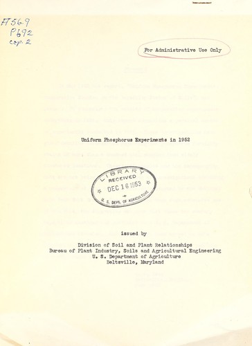 Uniform phosphorus expriments in 1952