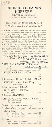 Basic price list issued July 1, 1932